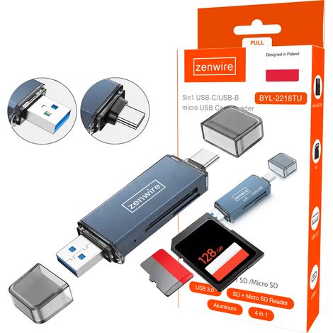 Lettore di schede di memoria SD USB 3.0 Adattatore USB-C 4 in 1 SD + MICRO SD TF 5 Gb/s fino a 2 TB Zenwire BYL-2218TU