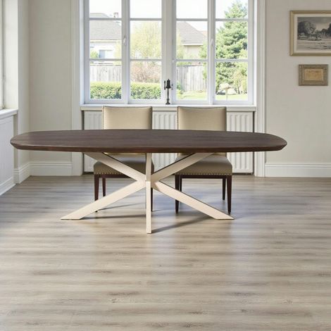 Table à manger bois brun pied blanc 240 cm CORTINA (1/5)