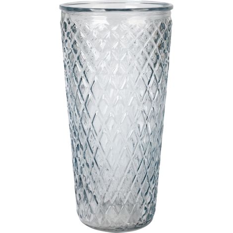 Vase Haut Verre Relief Losange Ø11,5 x H23 cm Bleu Ciel
