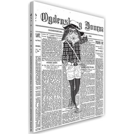 Tableau sur toile Journal Rétro Hipster Lapin 40x60