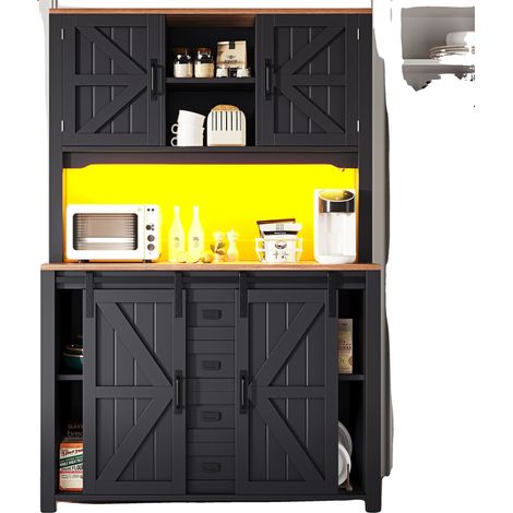 Muebles de cocina, amplio espacio de almacenamiento, iluminación LED dinámica, color negro - MDF-Metal (1/2)