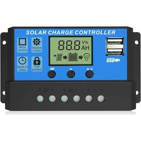 QORVA Solarladeregler, intelligenter Solarpanel-Batterieregler mit zwei USB-Anschlüssen, multifunktionaler, einstellbarer LCD-Straßenbeleuchtungsregler, 12 V/24 V 30 A - RAPANDA (1/5)
