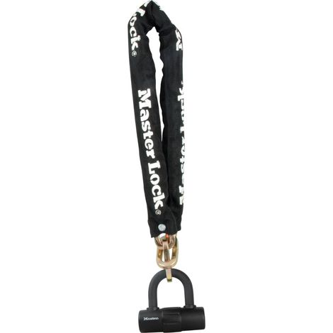 Master Lock – Chaîne en acier cémenté 90 cm x 10 mm – Antivol avec mini U à clé – Résistance à la coupe et au sciage – Homologué Sold Secure Silver