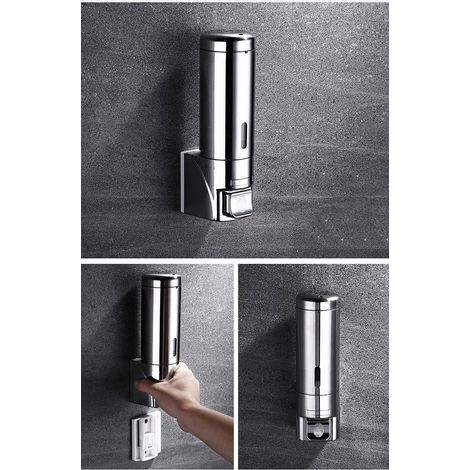 Wandseifenspender 300 ml – Bohren nicht erforderlich – Manuelle Montage – Edelstahl – Für Shampoo, Dusche, Küche und Bad (1/3)