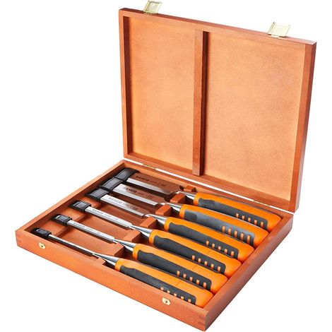 Bahco 424P-S6 Bevel Edge Chisel Set in Wooden Box, 6 Piece BAH424PS6