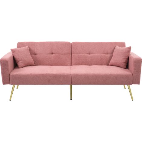 Schlafsofa mit Bettfunktion, verstellbarem Winkel, goldenen Beinen, mit Kissen und seitlichen Aufbewahrungstaschen