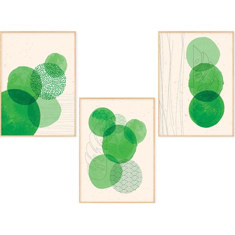 Lupia POSTER Set 3 stampe da parete GREEN BUBBLES A3 29,7x42 cm ART PRINTS METAL finitura metallizzata per soggiorno, camera da letto, cucina, astratti alta qualita', SENZA CORNICE (1/4)
