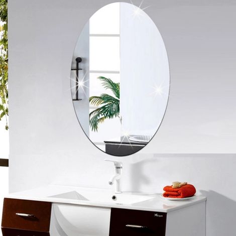 Autocollant miroir ovale et rectangulaire en acrylique 4227CM pour salle de bain, salon, dressing, chambre et décoration murale. (1/5)