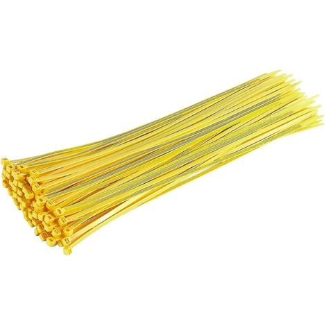 Lange, robuste silberne Kabelbinder, 370 mm x 4,8 mm, 100er-Packung, aus hochwertigem Nylon, gelber Reißverschluss – 370 mm x 4,8 mm