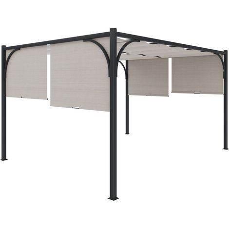 Gazebo Pergola 3x4 M Pergolato Tetto Scorrevole Telo Colore Bianco Impermeabile Retrattile Richiudibile Struttura Bianca Acciaio Giardino Terrazzo Piscina Esterno Campeggio Design Elegante Moderno - M