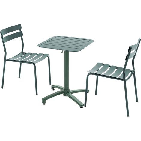 Table de terrasse inclinable 60 x 60 cm et 2 chaises vert foncé