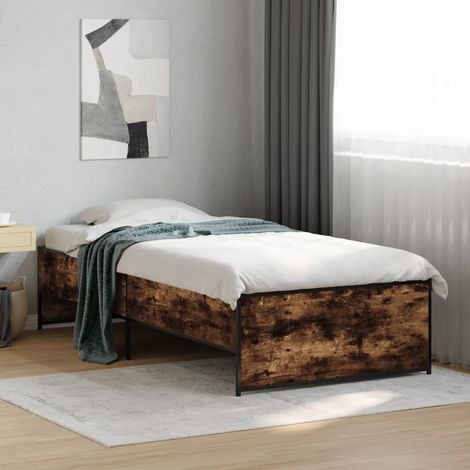 Estructura cama madera ingeniería metal roble ahumado 90x190 cm vidaXL (1/5)