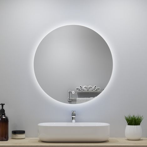 OCEAN Miroir de salle de Bain 70cm rond avec Rétroéclairage LED Dimmable, Blanc 6000K