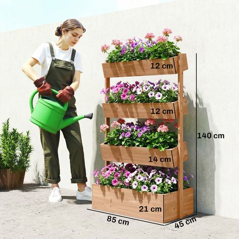Jardinière surélevée bois 4 étages drainage tissu 85x45x140cm marron (1/5)