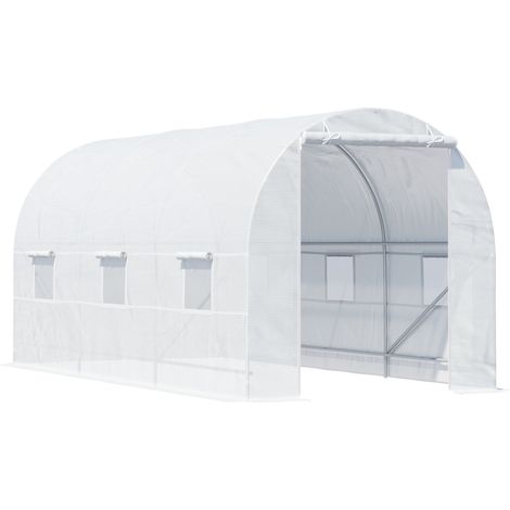 4.5 x 2 x 2 m Polytunnel Greenhouse, Walk-in Green House for Garden with Mesh Windows, Galvanised Steel Frame, White