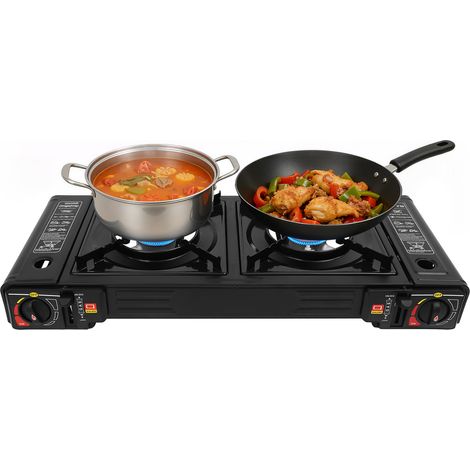 YISSALE-2 flammes Camping Kocher Outdoor Camping Gas Kocher Grillplatte Tischgrill koffer (1/5)