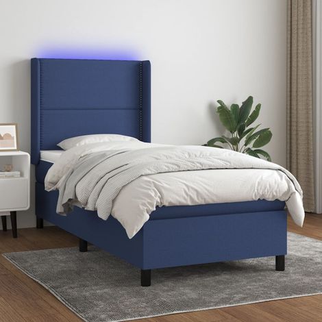 Sommier à lattes de lit matelas LED Bleu 90x200 cm Tissu vidaXL (1/5)
