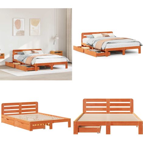 Estructura de cama sin colchón madera maciza marrón 135x190 cm - Estructura de cama - Cama de madera