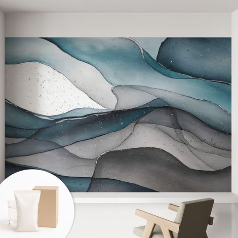 Papier peint intissé mural pour salon chambre à coucher tendance et originale - Colle incluse gratuite Vagues colorées 152x104 cm (1/5)