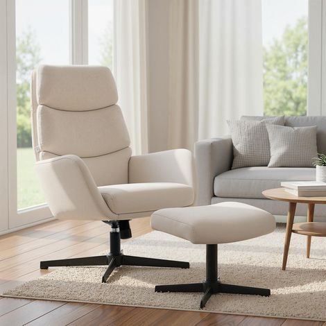 Rocking chair lounge avec repose-pieds en métal, beige