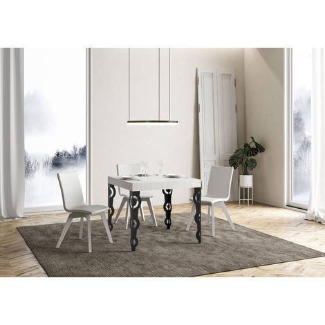 Tavolo Karamay Allungabile piano Bianco Frassino 90x90 Allungato 246 telaio Antracite (1/4)
