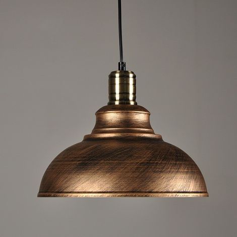 Lotto di 2 Lampadari a Sospensione Industriali, Plafoniera Vintage E27 Retrò in Metallo per Cucina, Sala da Pranzo, Soggiorno, Ristorante, Diametro 29 cm (Rame Arrugginito) [Classe energetica] (1/2)