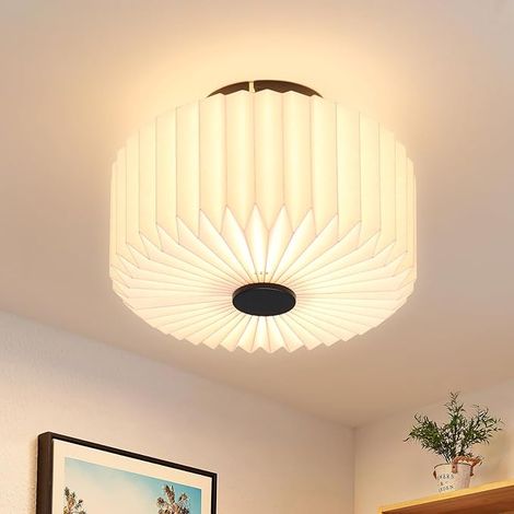 ZMH Plafonnier Vintage Blanc pour Salon Cuisine Chambre à coucher Salle à manger et Couloir Abat - jour en Papier Design Industriel Culot G9 Métal (Sans Ampoule) (1/5)