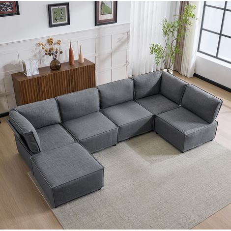 Canapé d'angle convertible modulable gris foncé HAVRYA (1/5)