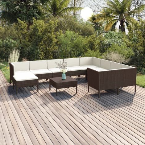 11-tlg. Garten-Lounge-Set mit Auflagen Poly Rattan Braun (1/5)