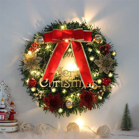 Guirlande De Noël - 30 Cm - En ABS - Avec Ruban Et Carte Texte - Boules Et Fleurs Artificielles - Décoration Porte Intérieure Extérieure - 1 Pièce (1/5)