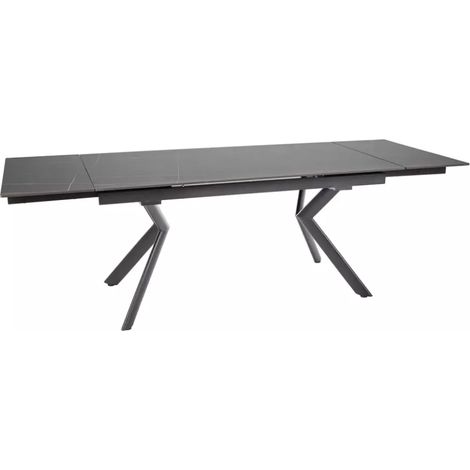 Table extensible de salle à manger 160 + 80cm céramique noir mat 4 pieds noir ALIDA (1/3)