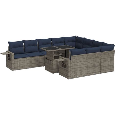 Maison Exclusive - Set Divani Giardino 11 pz con Cuscini Polyrattan Acacia Grigio (1/5)