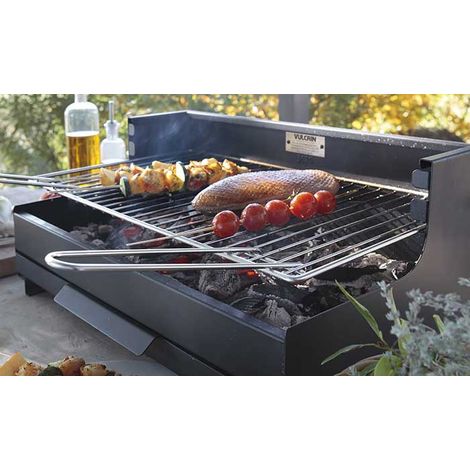 Le Marquier – Barbecue portable charbon de bois – Foyer horizontal avec grille réglable 3 niveaux – Cuve acier époxy noir – Dimensions 61x33 cm