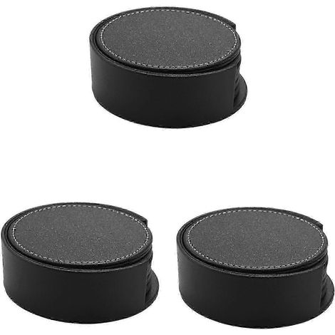Lot de 18 dessous de verre ronds en cuir noir - Taille M (1/5)