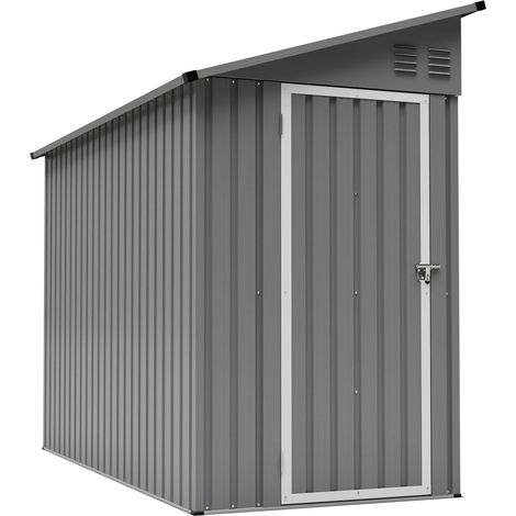 Capanno da giardino a parete in metallo 242 x 124 x 192 cm con porta con serratura e 2 ventilazioni, grigio. (1/5)
