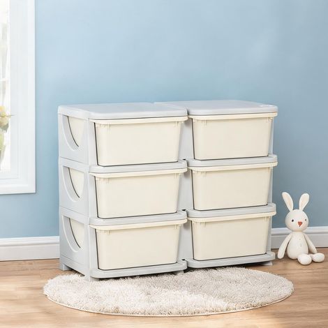 Meuble de rangement pour enfants 6 tiroirs en PP crème 75 x 37 x (1/5)