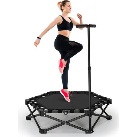 Mini trampoline pliable, capacité de charge 150 kg, trampoline de fitness, 102 cm, poignées en mousse réglables, stable et silencieux, convient aux adultes, entraînement intérieur/extérieur