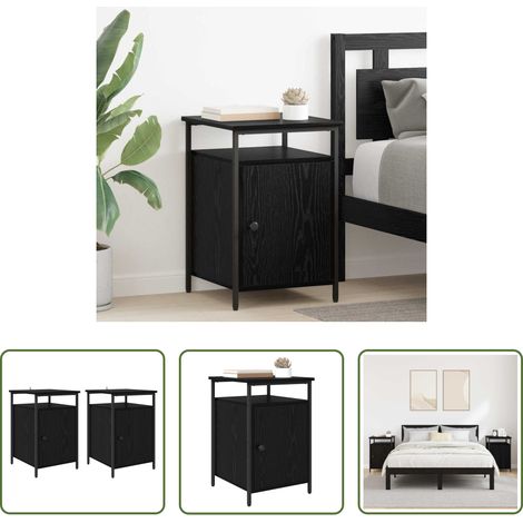 Nachttisch 2 Teile -  Nachttisch 2 pcs Schwarz Eichen-Optik 40 x 42 x 60cm (1/5)