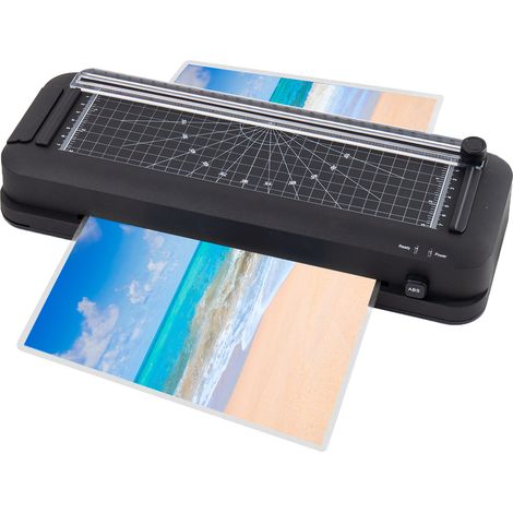 Plastifieuse thermique de bureau A4 avec fonction de découpe de papier, plastifieuse automatique, coupe-papier, 300 mm/min, Noir (1/5)