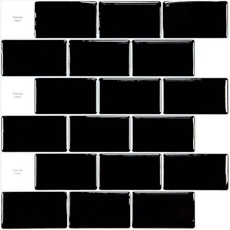 Carrelage adhésif 3D pour cuisine autocollant, noir brillant 30 x 30 cm