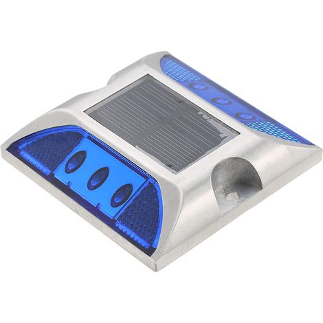 Lampe solaire 2W 6 LED pour allée, contrôle de la lumière, bonne capacité de charge, étanche IP68, lampe de signalisation routière pour rue, avenue, autoroute, parking, voie de circulation, bleu (1/5)