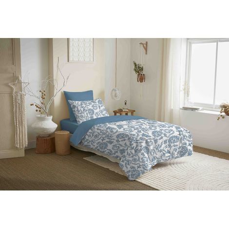 Pack complet housse de couette réversible "Vanessa" 4 pièces pour lit 90 x 190 Salma Bleu
