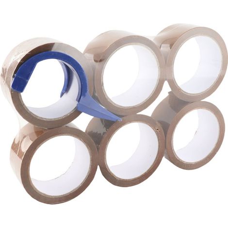 Ruban d\'emballage avec distributeur, 6 rouleaux, expédition transparente pour déplacer la boîte de scellage de courrier (1/5)