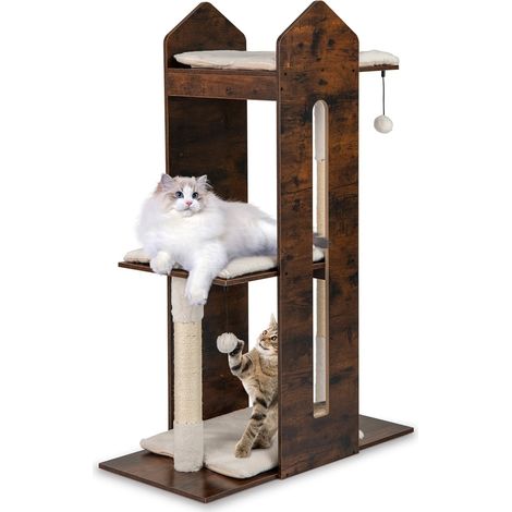 Tiragraffi con pali in sisal e palline sospese, 120 cm, marrone