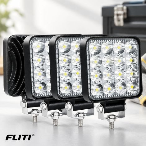 FLITI 4-Pack 48W 3.3 Inch Square LED Work Lights, 12V-24V, 6000K White, IP67 Waterproof, for Car, 4x4, Truck, Tractor, Boat, ATV, UTV