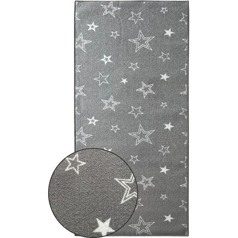 Teppichläufer Dots&Stars Kinderteppich für Jungen und Mädchen Grey Stars 80 x 100 cm