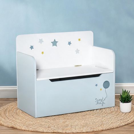 Banc coffre enfant avec dossier et rangement 60 cm azzurro en MDF (1/5)