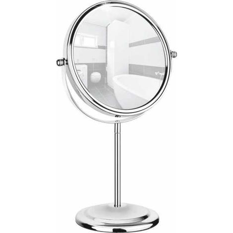 WENKO Specchio ingranditore x7, specchio ingranditore a doppia faccia su piedistallo, Ø 15 cm, Acciaio, 20x31,5x12 cm, Cromato (1/5)