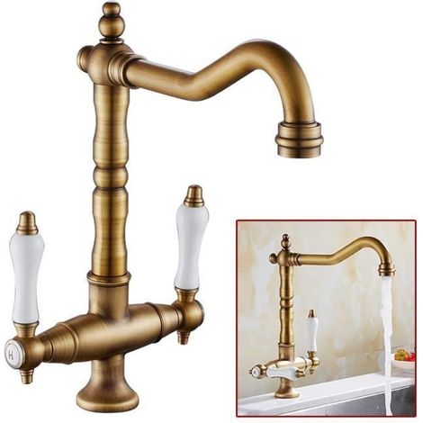 Miscelatore per lavello da cucina, rubinetto da cucina a doppia maniglia in ottone massiccio - Bronzo