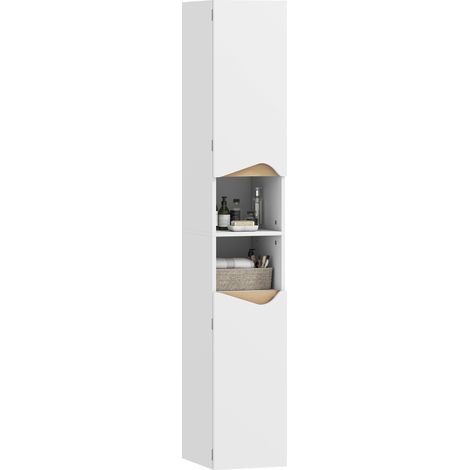 Mobiletto da bagno stretto Irovami, mobiletto alto con 2 ante e 2 vani a giorno, per bagno, 30 x 34,6 x 182 cm, bianco